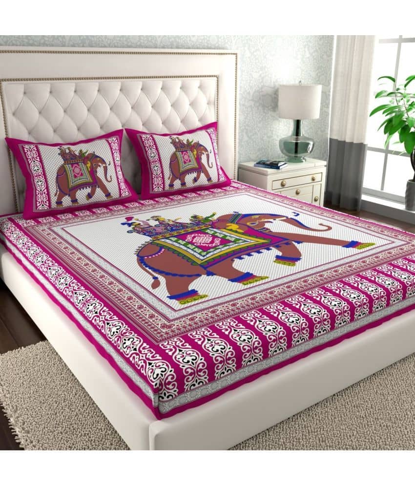 Cosito Cotton 1 Double Bedsheet with 2 Pillow Covers ( Pink )