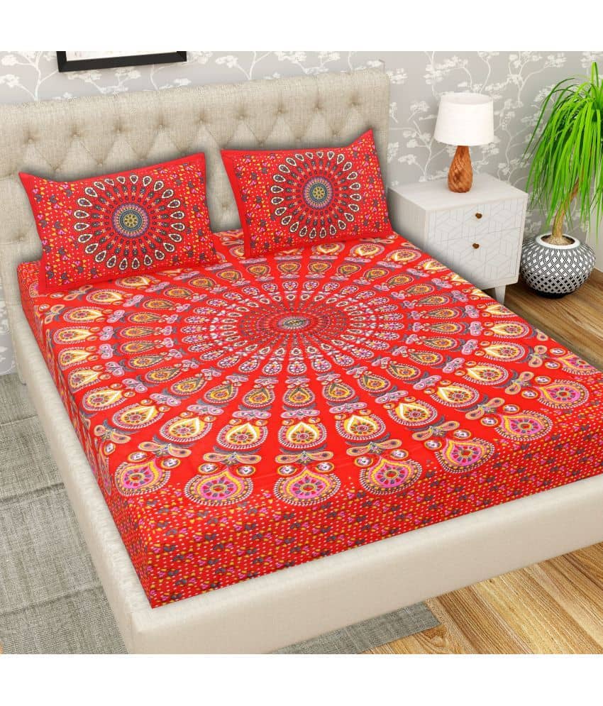 Cosito Cotton 1 Double Bedsheet with 2 Pillow Covers ( Red )