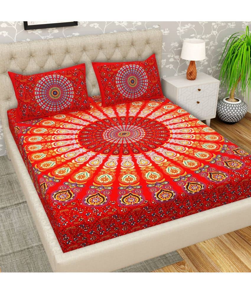 Cosito Cotton 1 Double Bedsheet with 2 Pillow Covers ( Red )