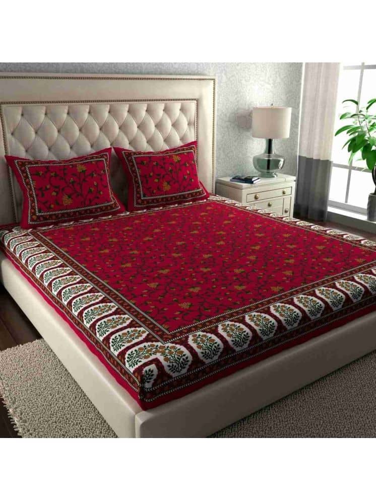 Cosito Cotton 1 Double Bedsheet with 2 Pillow Covers ( Red )