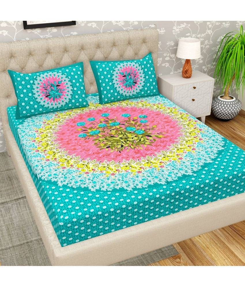     			Cosito Cotton 1 Double Bedsheet with 2 Pillow Covers ( Green )