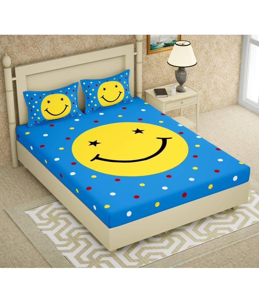 Cosito Cotton 1 Double Bedsheet with 2 Pillow Covers ( Blue )