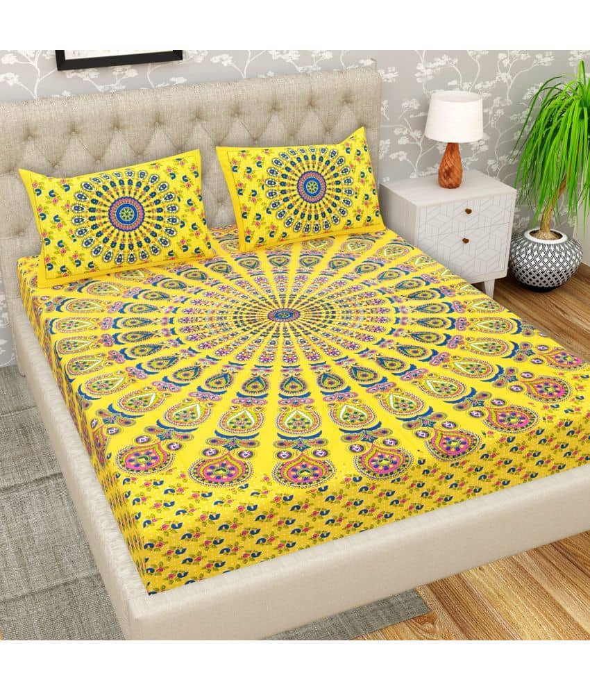 Cosito Cotton 1 Double Bedsheet with 2 Pillow Covers ( Yellow )