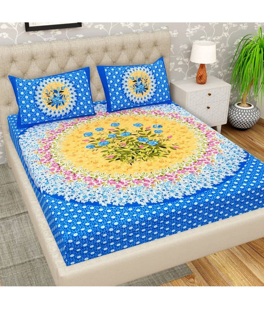 Cosito Cotton 1 Double Bedsheet with 2 Pillow Covers ( Blue )