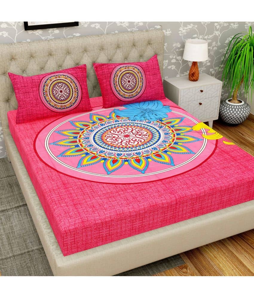 Cosito Cotton 1 Double Bedsheet with 2 Pillow Covers ( Pink )