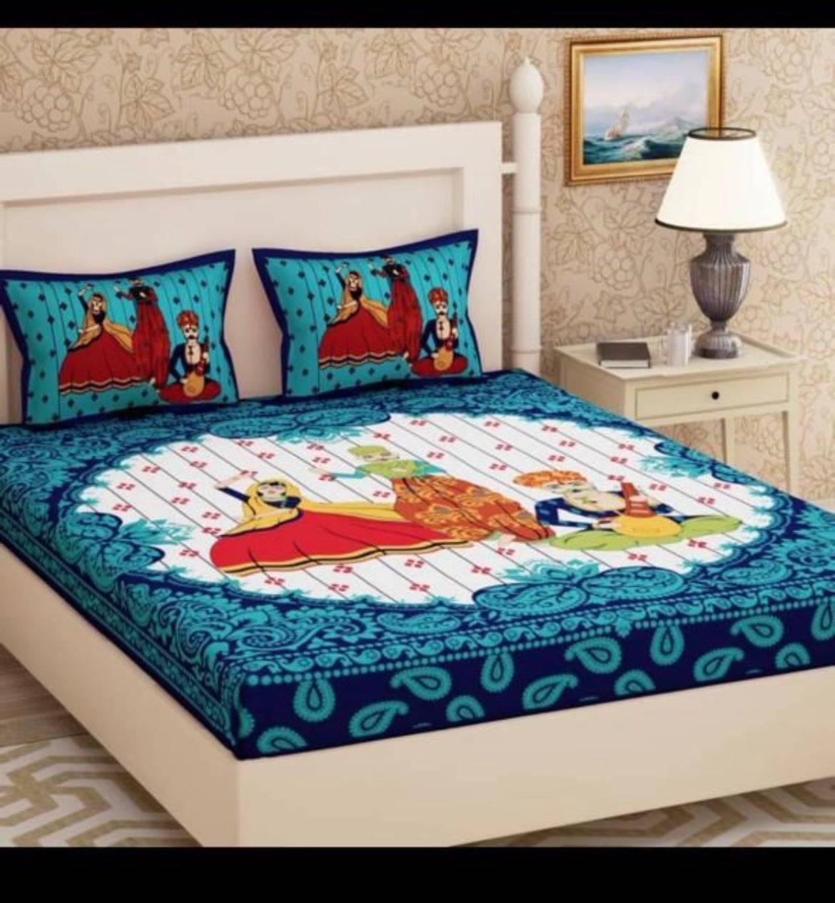     			DESHBANDHU DBK Cotton 1 Double Bedsheet with 2 Pillow Covers ( Blue )