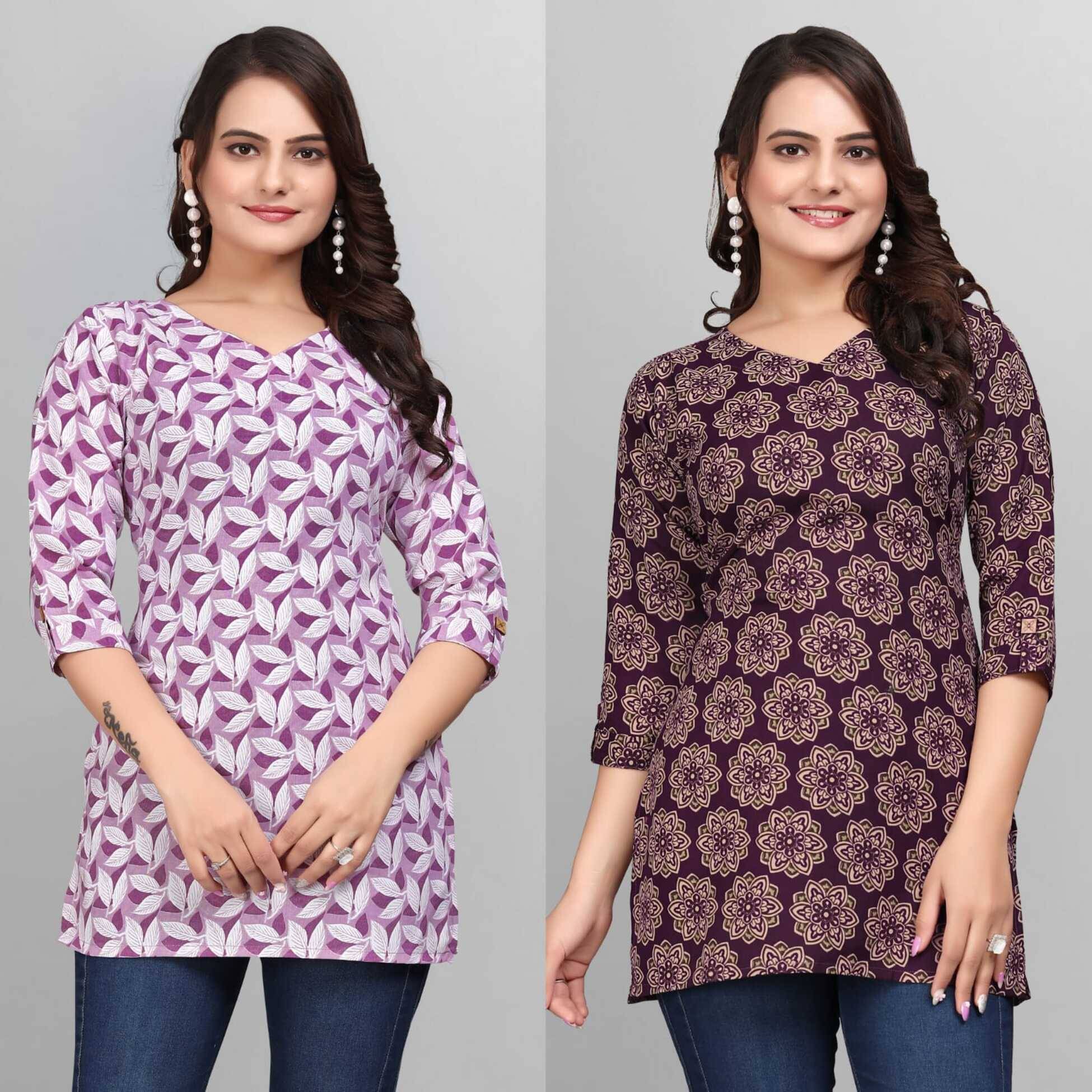     			Devakii Women's Cotton Blend A-Line Top ( Purple )