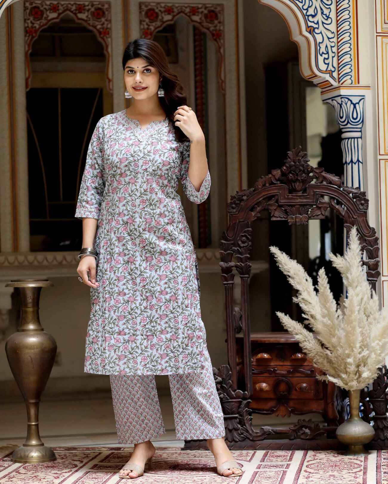     			Doriyaan Cotton Printed Kurti With Palazzo Women's Stitched Salwar Suit - Blue ( Pack of 1 )