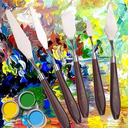     			Eclet Palette Painting Knives - Set of 5 Various Sizes & Shapes, Stainless Steel Scraper Spatula with Polished Brown Handle for Artist Canvas Oil Paint Mixing Colour