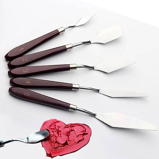     			Eclet Palette Painting Knives - Set of 5 Various Sizes & Shapes, Stainless Steel Scraper Spatula with Polished Brown Handle for Artist Canvas Oil Paint Mixing Colour