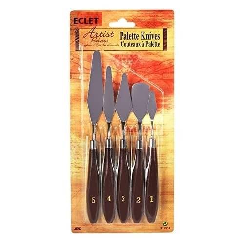     			Eclet Palette Painting Knives - Set of 5 Various Sizes & Shapes, Stainless Steel Scraper Spatula with Polished Brown Handle for Artist Canvas Oil Paint Mixing Colour