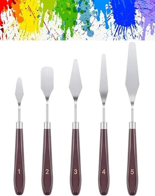     			Eclet Palette Painting Knives - Set of 5 Various Sizes & Shapes, Stainless Steel Scraper Spatula with Polished Brown Handle for Artist Canvas Oil Paint Mixing Colour