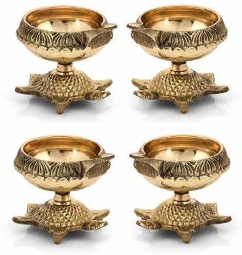 Fashion Bizz Pure Brass Deepak On Stand Diyas Table Diya Set - 10 cm, Pack of 4 Fashion Bizz Pure Brass Deepak On Stand Diyas Table Diya Set - 10 cm, Pack of 4
