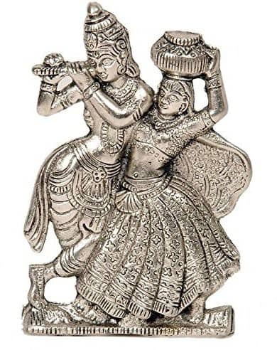 Fashion Bizz White Metal Dancing Radha Krishna For Home Decor Decorative Showpiece - 14 cm
