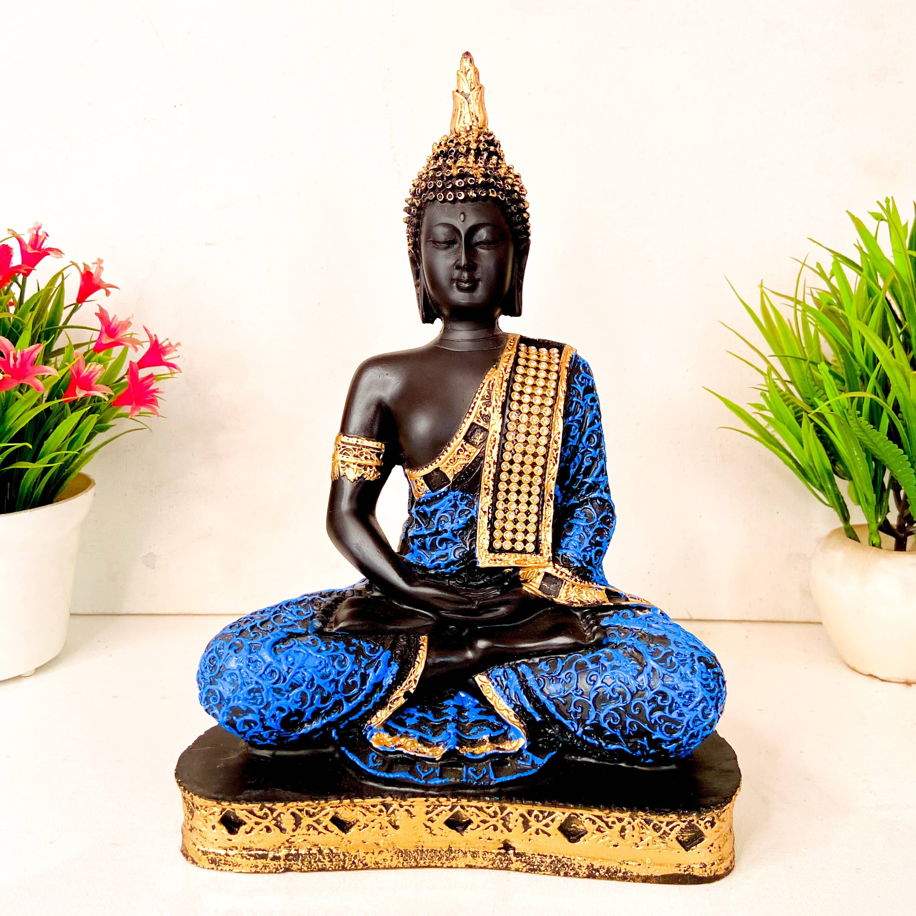     			Fashion Bizz Blue Golden Handcrafted Meditating Samadhi Buddha Decorative Showpiece - 22 cm