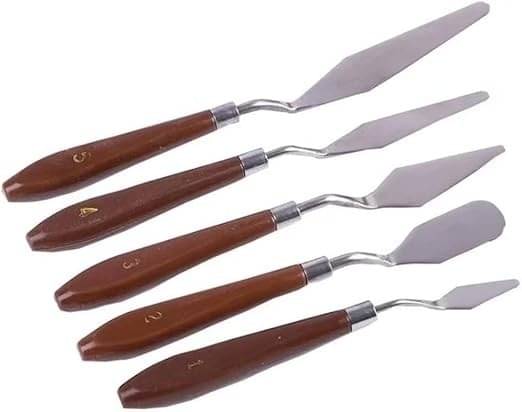     			Freedy Palette Painting Knives - Set of 5 Various Sizes & Shapes, Stainless Steel Scraper Spatula with Polished Brown Handle for Artist Canvas Oil Paint Mixing Colour(L)