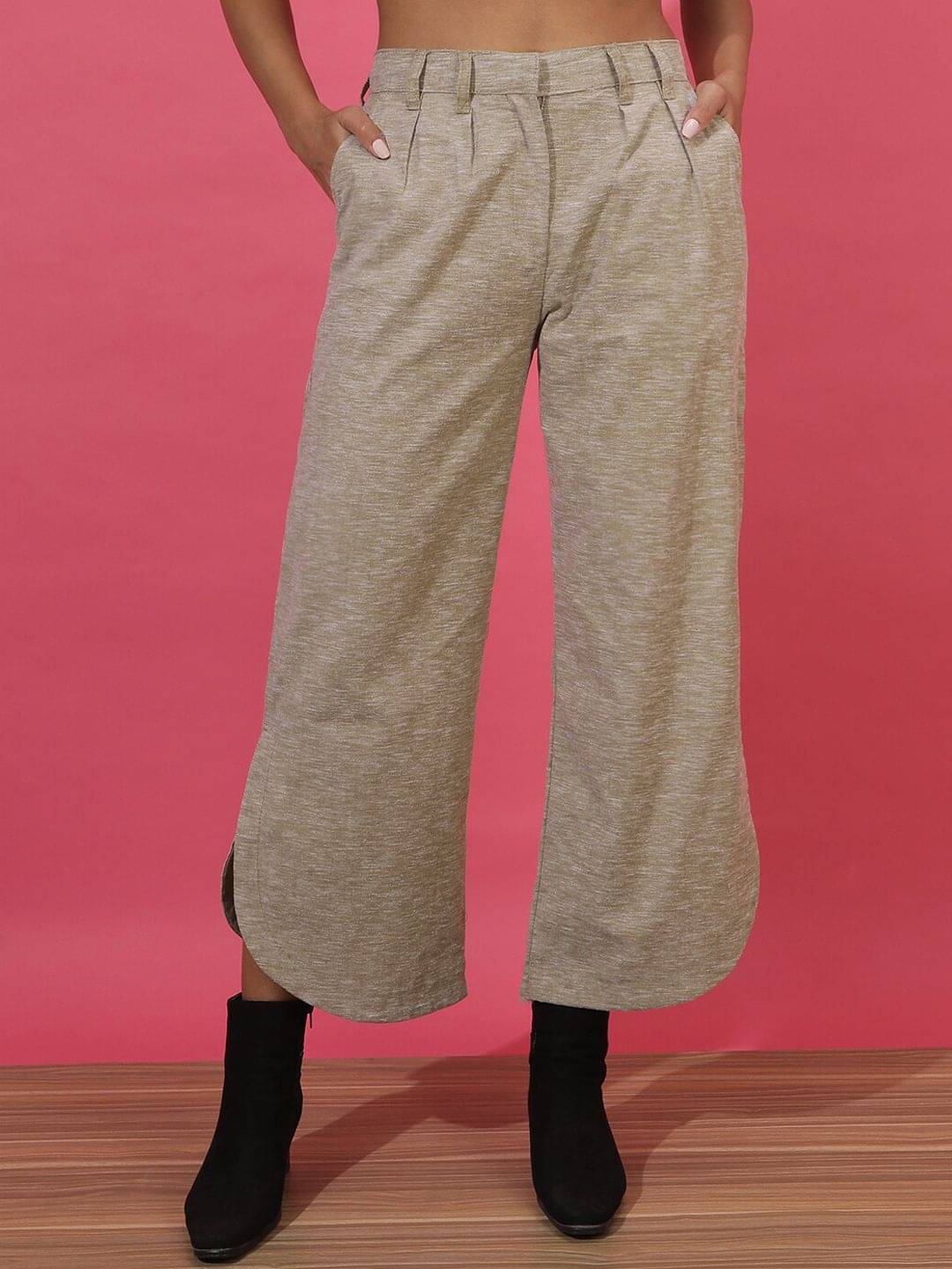     			Freehand Pack of 1 Cotton Blend Flared Women's Slit Pants ( Beige )