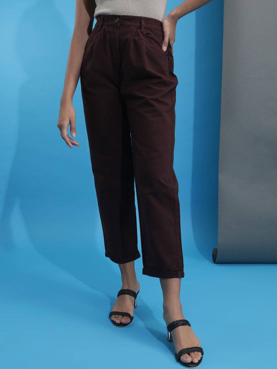     			Freehand Pack of 1 Cotton Blend Regular Women's Formal Pants ( Brown )