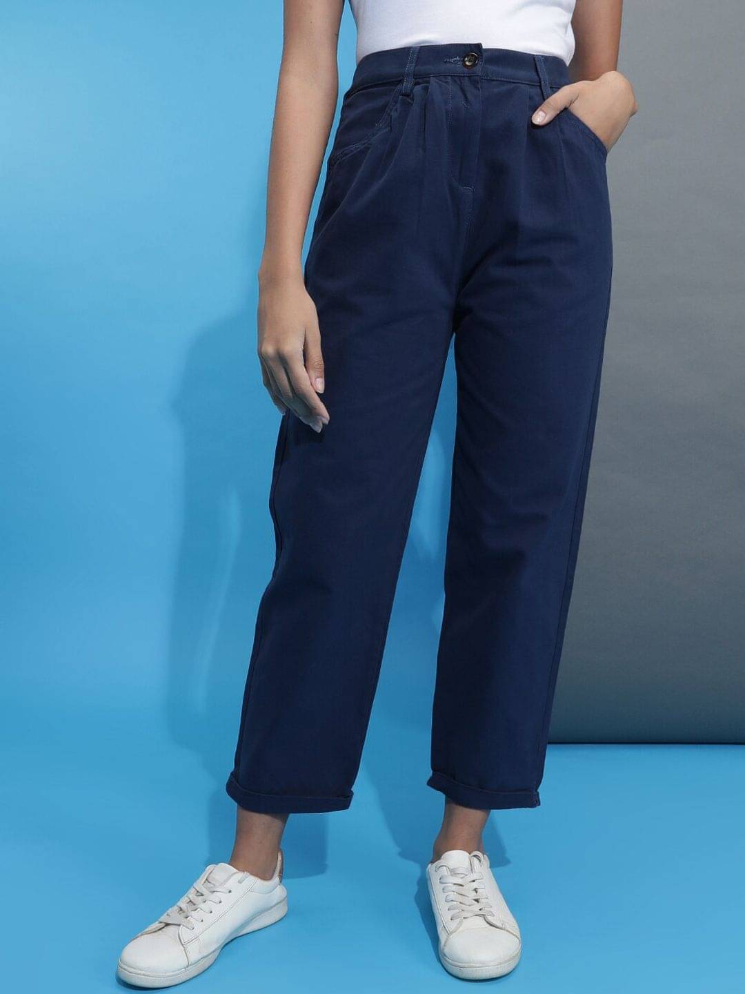     			Freehand Pack of 1 Cotton Blend Regular Women's Formal Pants ( Blue )