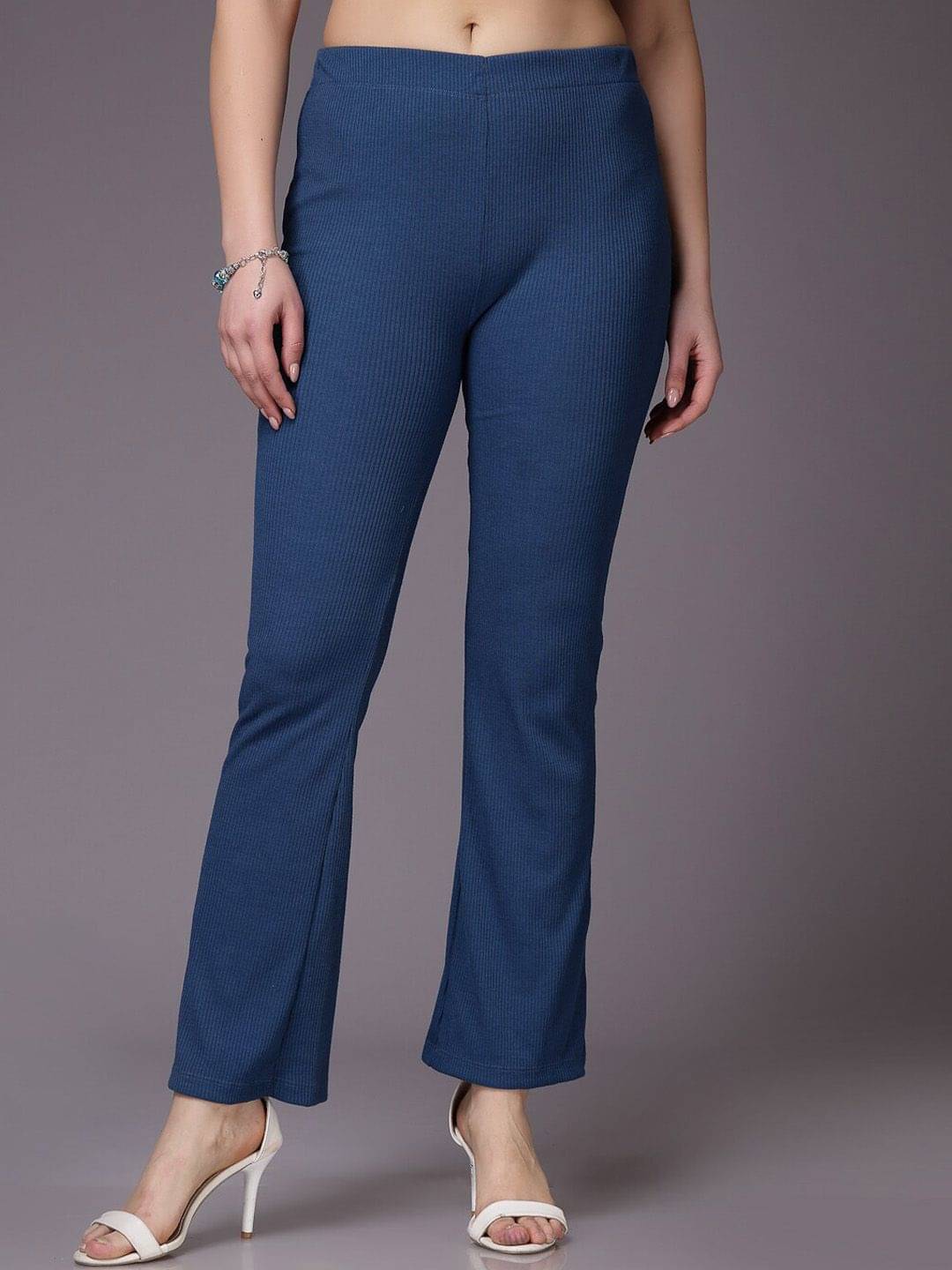     			Freehand Pack of 1 Polyester Flared Women's Casual Pants ( Blue )