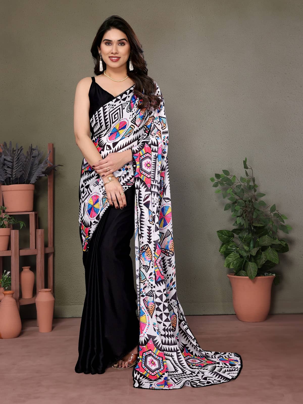 Gazal Fashions Silk Printed Saree With Unstitched Blouse Piece ( Multicolor )