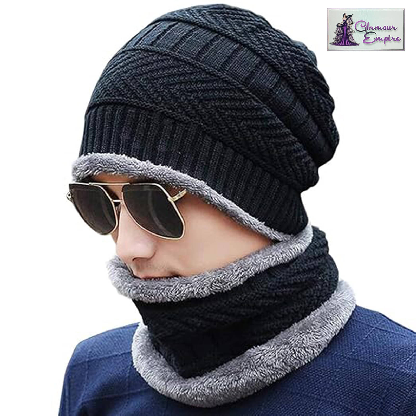     			Glamour Empire II Beanie Cap & Muffler for Men & Women| Beanie Cap| Woolen Topaa Pack of 1 Woollen Men's Cap ( Black )