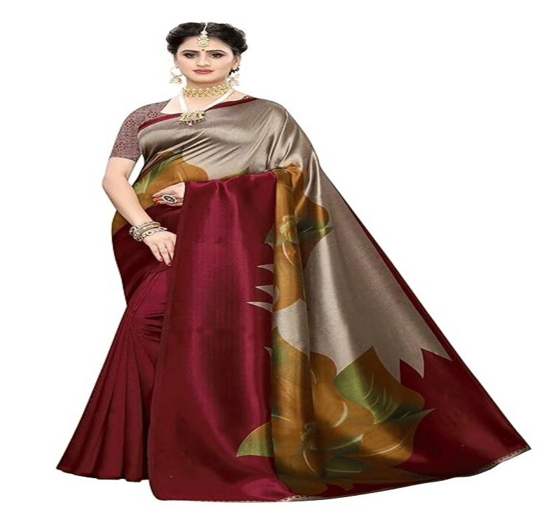 Grubstaker Art Silk Printed Saree With Unstitched Blouse Piece ( Maroon ) Grubstaker Art Silk Printed Saree With Unstitched Blouse Piece ( Maroon )