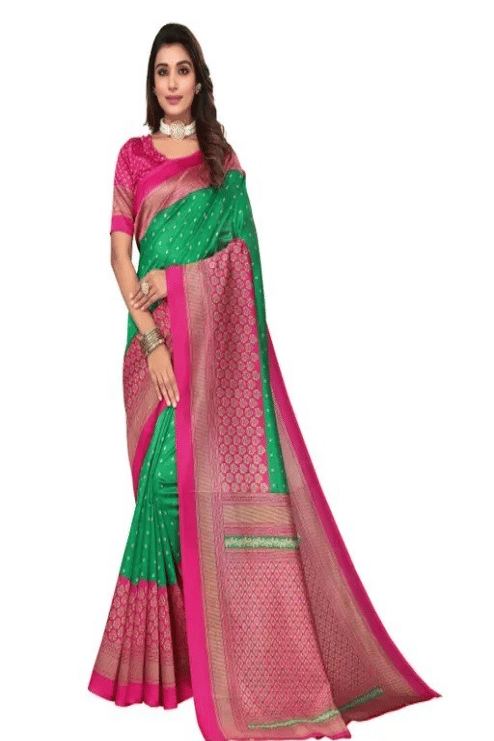     			Grubstaker Art Silk Printed Saree With Unstitched Blouse Piece ( Green )