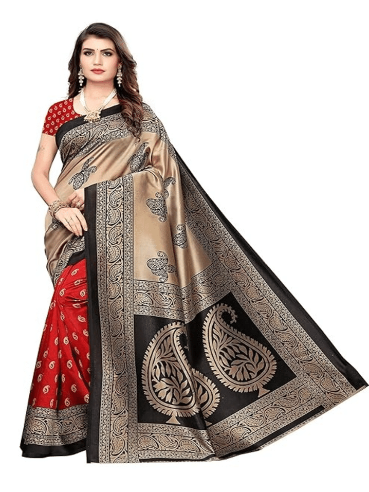Grubstaker Art Silk Printed Saree With Unstitched Blouse Piece ( Maroon ) Grubstaker Art Silk Printed Saree With Unstitched Blouse Piece ( Maroon )