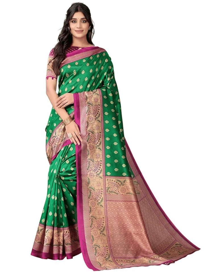 Grubstaker Art Silk Printed Saree With Unstitched Blouse Piece ( Green ) Grubstaker Art Silk Printed Saree With Unstitched Blouse Piece ( Green )