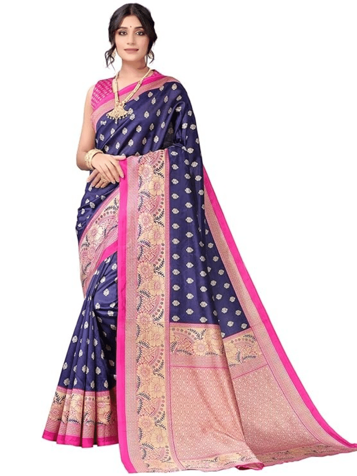 Grubstaker Art Silk Printed Saree With Unstitched Blouse Piece ( Blue ) Grubstaker Art Silk Printed Saree With Unstitched Blouse Piece ( Blue )