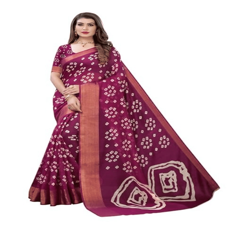 Grubstaker Cotton Blend Printed Saree With Unstitched Blouse Piece ( Purple ) Grubstaker Cotton Blend Printed Saree With Unstitched Blouse Piece ( Purple )