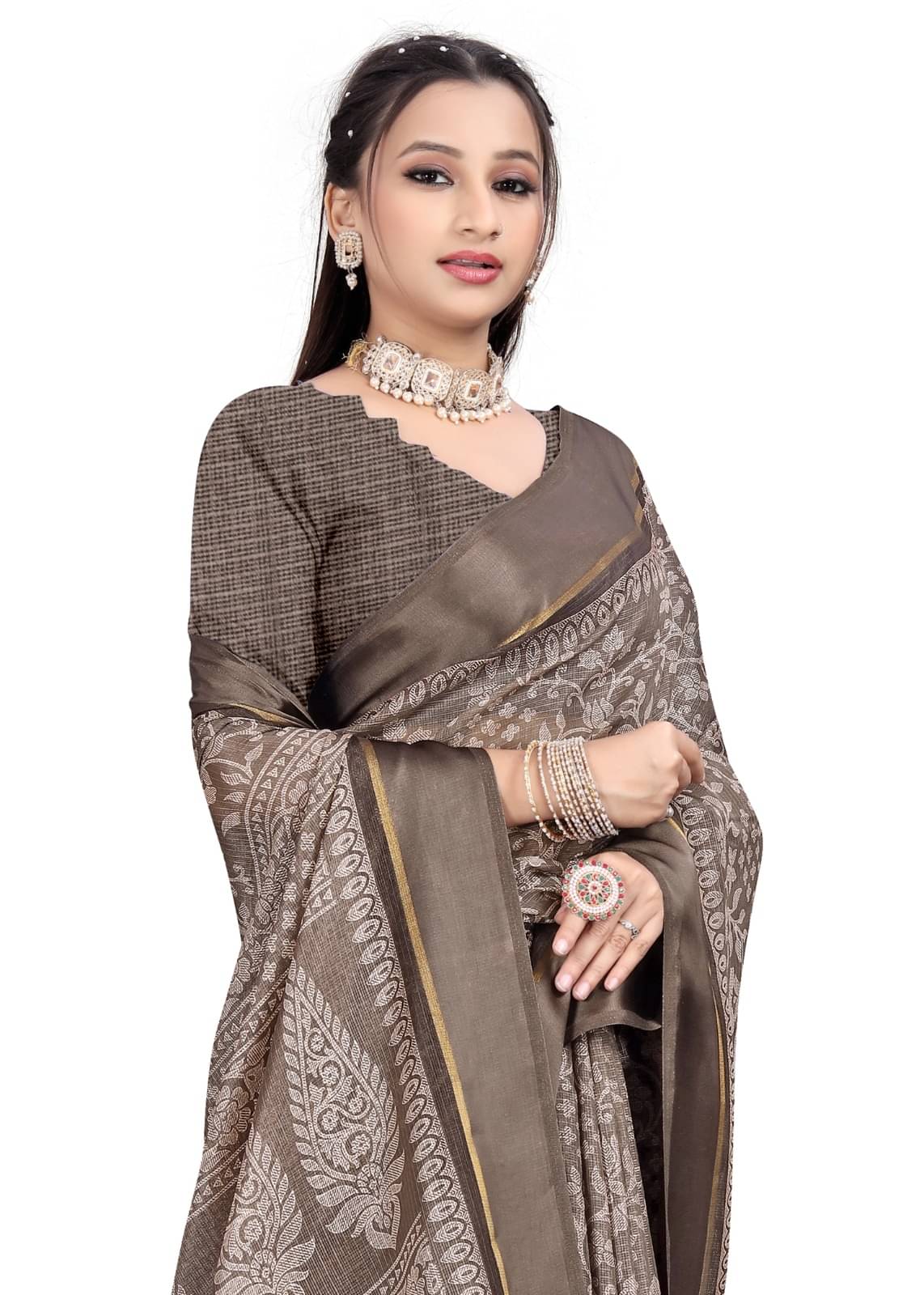 INDIAN SILKS Linen Checks Saree With Unstitched Blouse Piece ( Brown ) INDIAN SILKS Linen Checks Saree With Unstitched Blouse Piece ( Brown )