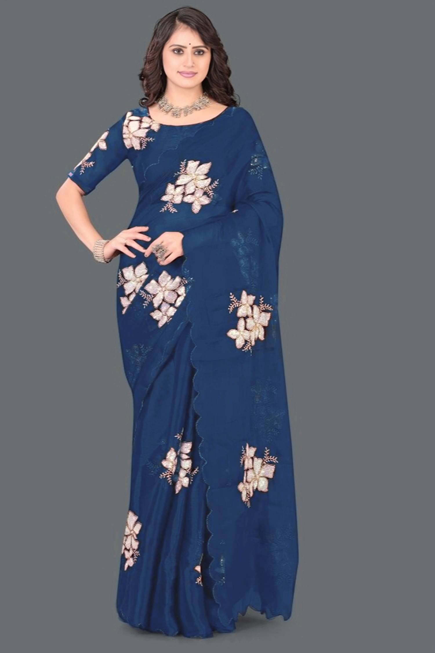 JULEE Organza Embellished Saree With Unstitched Blouse Piece ( Teal ) JULEE Organza Embellished Saree With Unstitched Blouse Piece ( Teal )