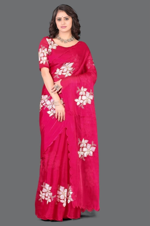 JULEE Organza Embellished Saree With Unstitched Blouse Piece ( Red ) JULEE Organza Embellished Saree With Unstitched Blouse Piece ( Red )