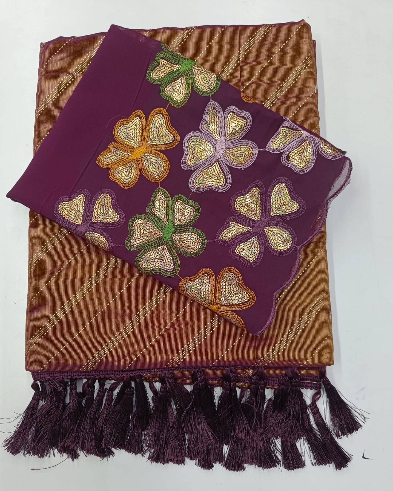 Kalpana Creation Brasso Printed Saree With Unstitched Blouse Piece ( Wine ) Kalpana Creation Brasso Printed Saree With Unstitched Blouse Piece ( Wine )