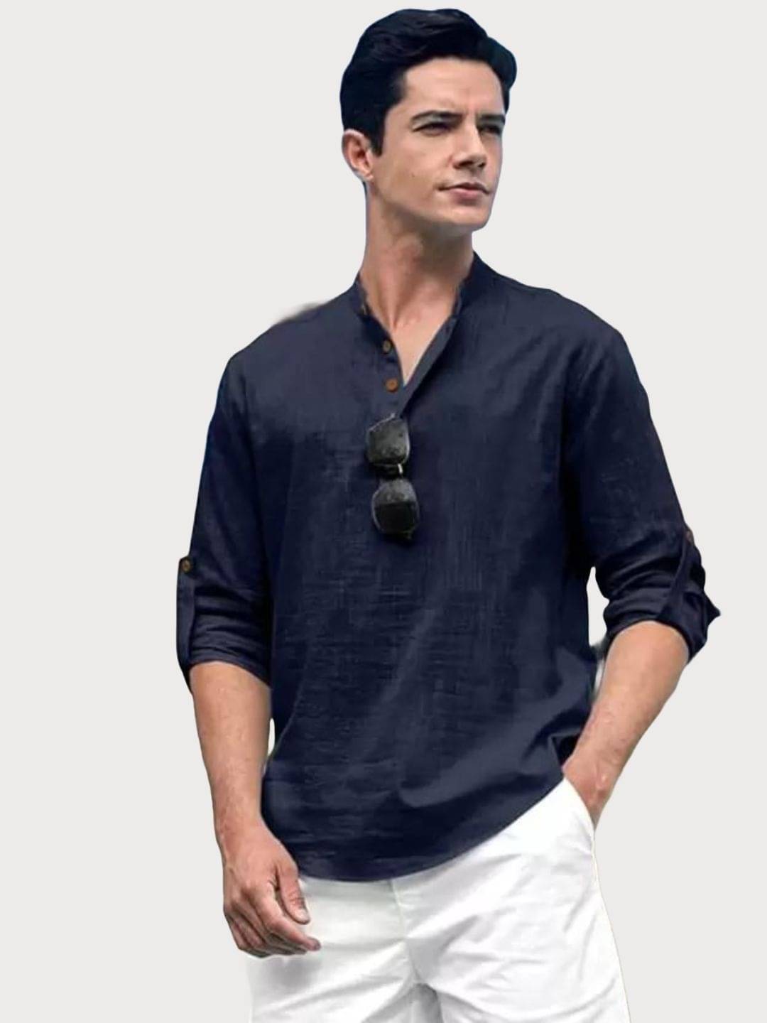     			Life Roads Navy Blue Cotton Men's Shirt Style Kurta ( Pack of 1 )