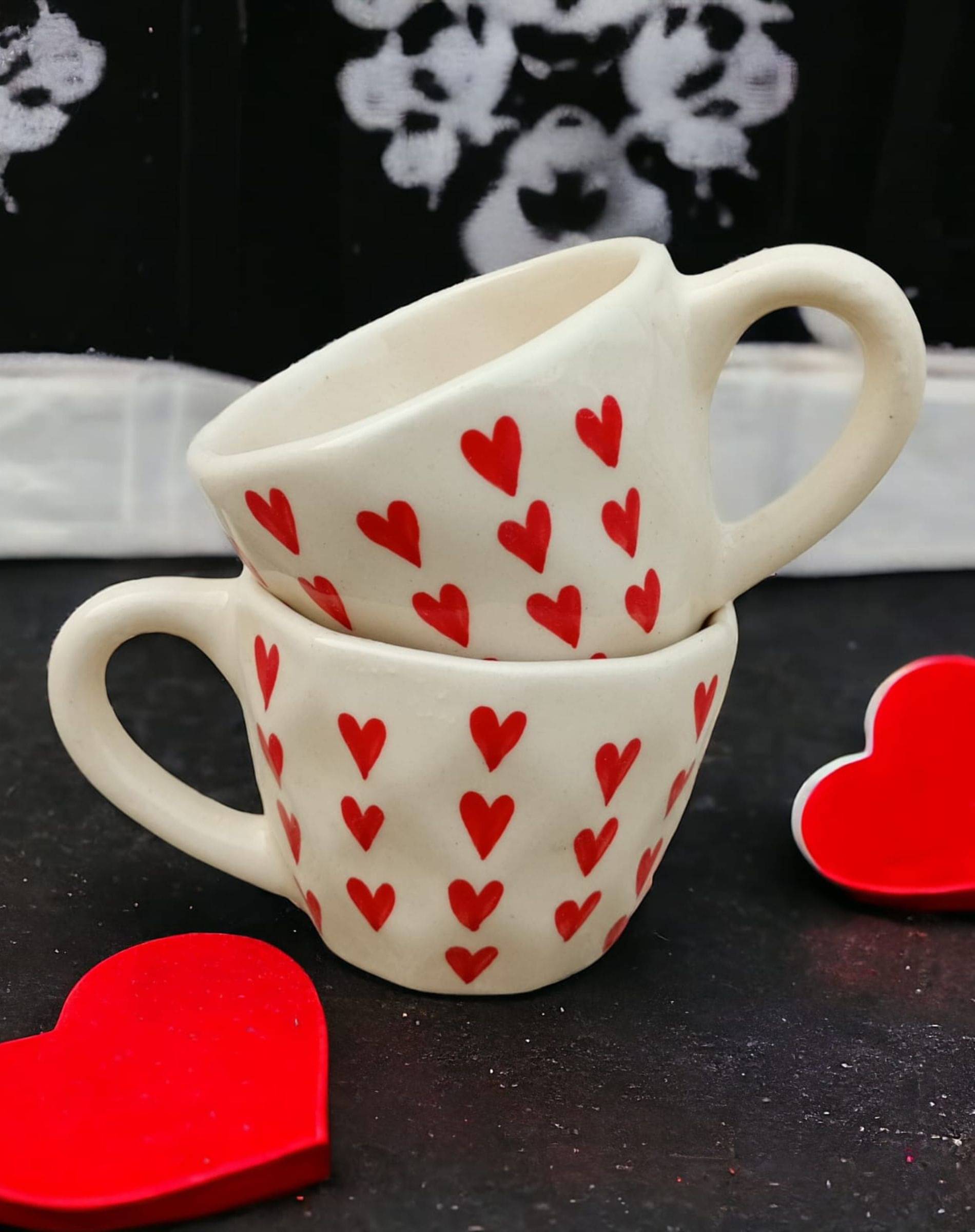 Malaikah Red Hrt Cp & Sucr Abstract Ceramic Coffee Mug 200 mL ( Pack of 2 ) Malaikah Red Hrt Cp & Sucr Abstract Ceramic Coffee Mug 200 mL ( Pack of 2 )