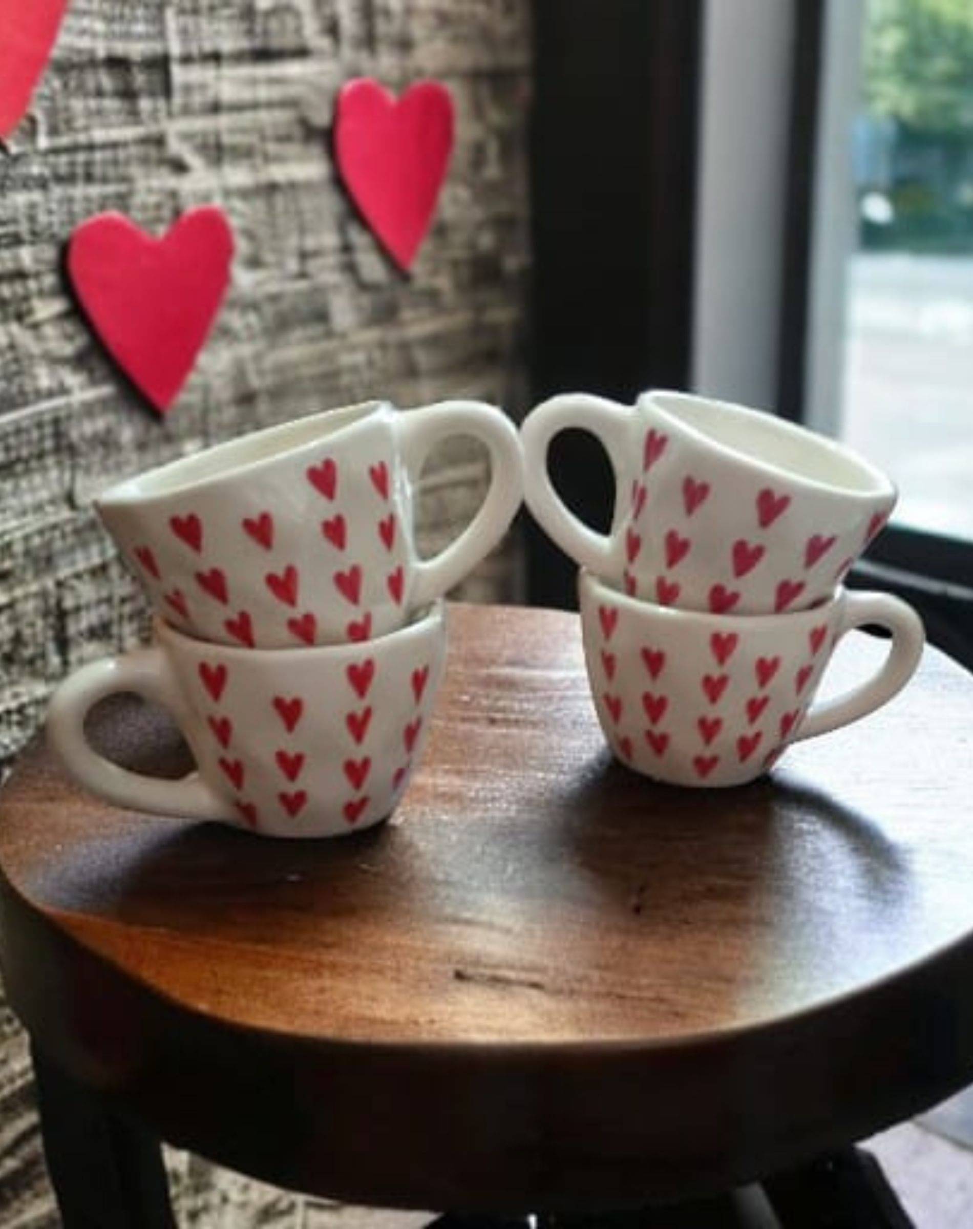 Malaikah Red Hrt Cp & Sucr Abstract Ceramic Coffee Mug 200 mL ( Pack of 4 ) Malaikah Red Hrt Cp & Sucr Abstract Ceramic Coffee Mug 200 mL ( Pack of 4 )