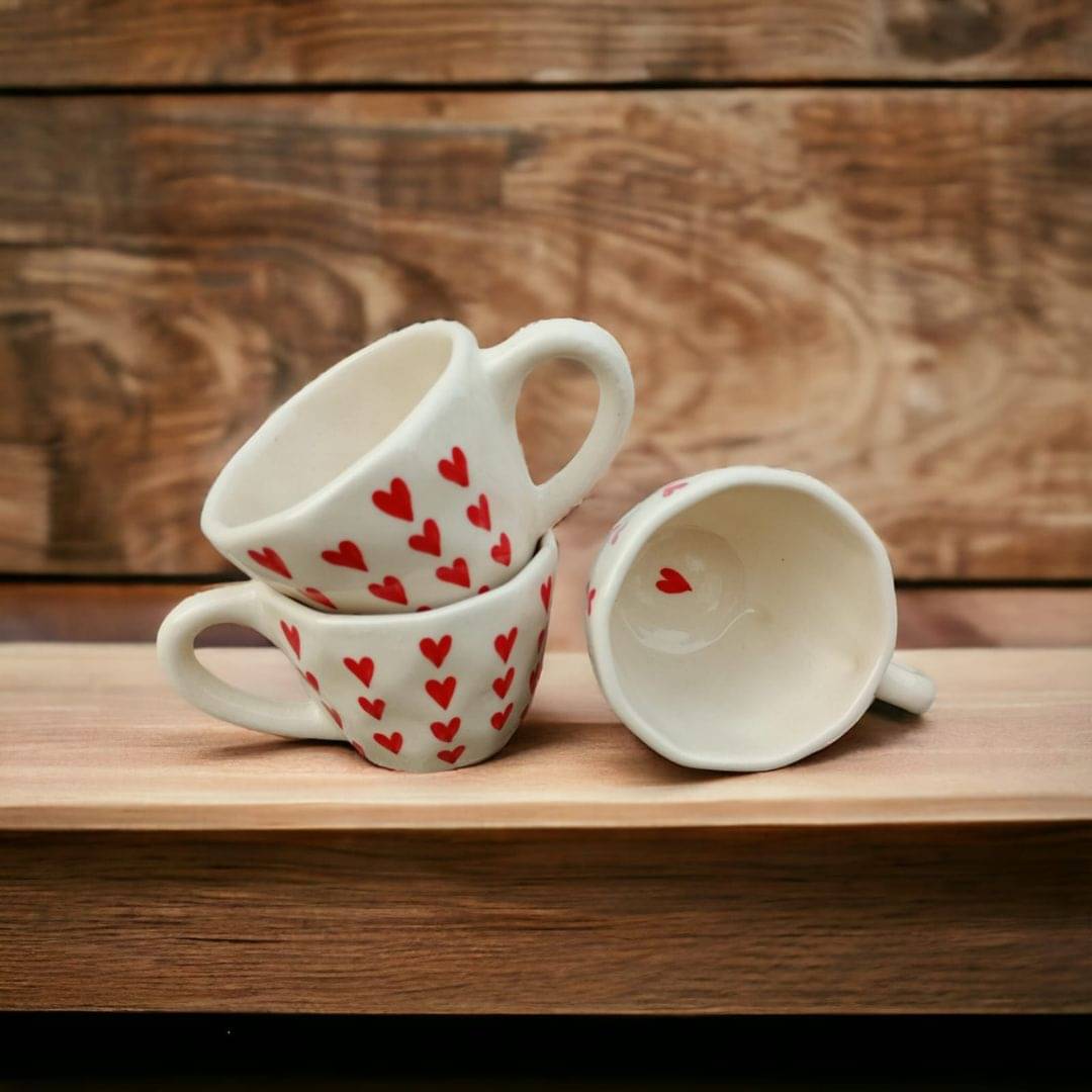 Malaikah Red Hrt Cp & Sucr Abstract Ceramic Coffee Mug 200 mL ( Pack of 3 ) Malaikah Red Hrt Cp & Sucr Abstract Ceramic Coffee Mug 200 mL ( Pack of 3 )