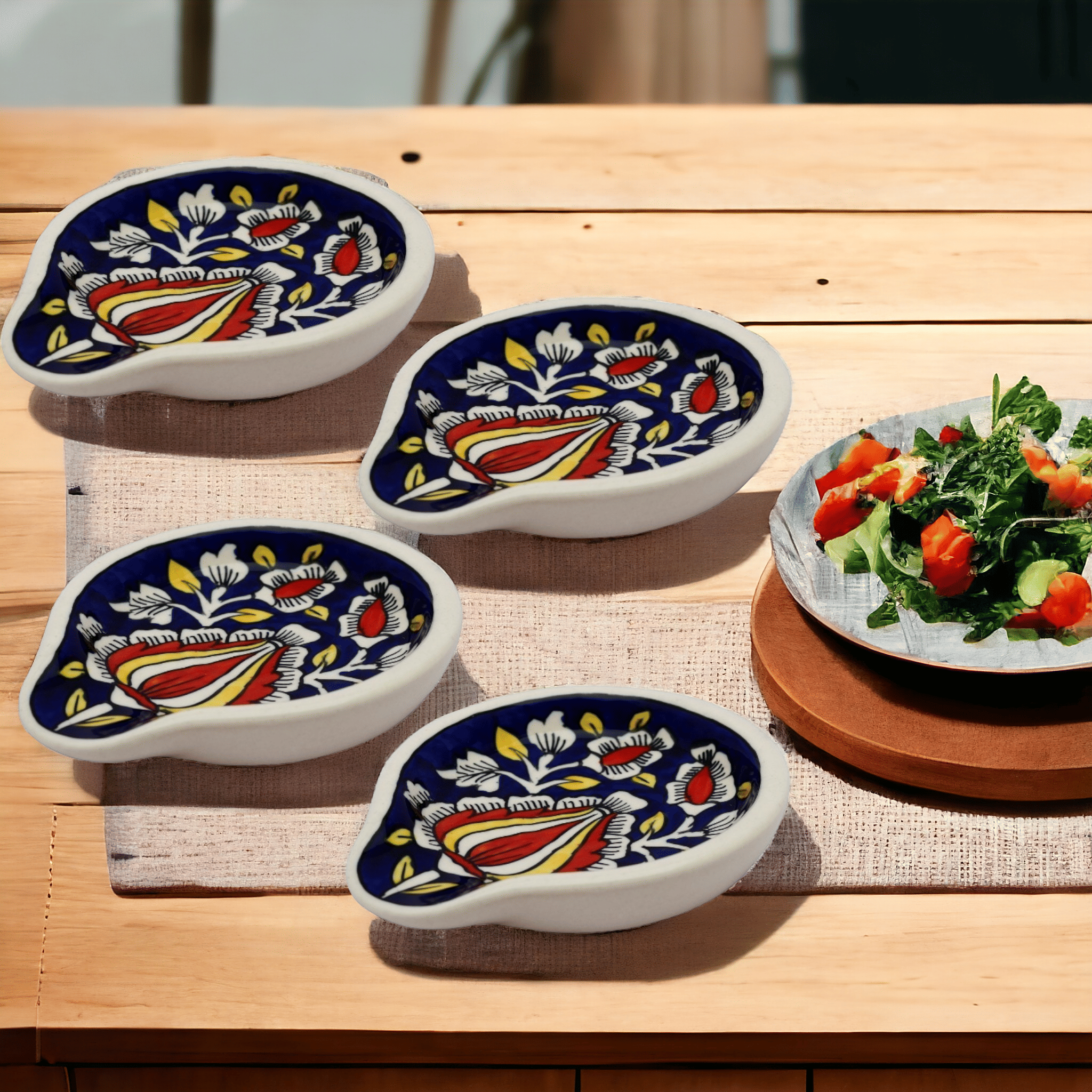 Malaikah Small blue spn rst Ceramic Printed Cutlery Holder Dark Blue ( Pack of 4 ) Malaikah Small blue spn rst Ceramic Printed Cutlery Holder Dark Blue ( Pack of 4 )