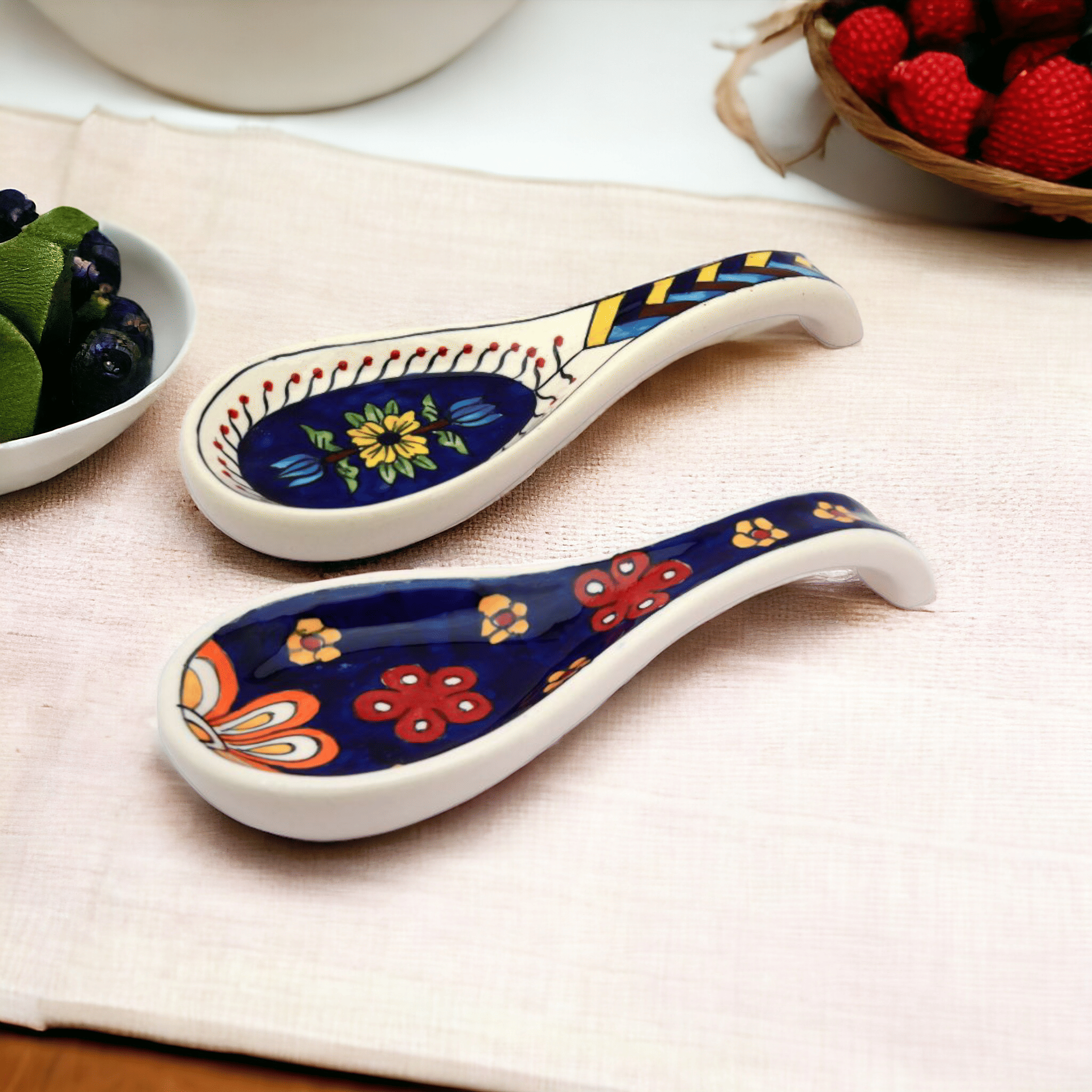     			Malaikah bluprnt blu spn Ceramic Printed Soup Spoon Multi Color ( Pack of 2 )