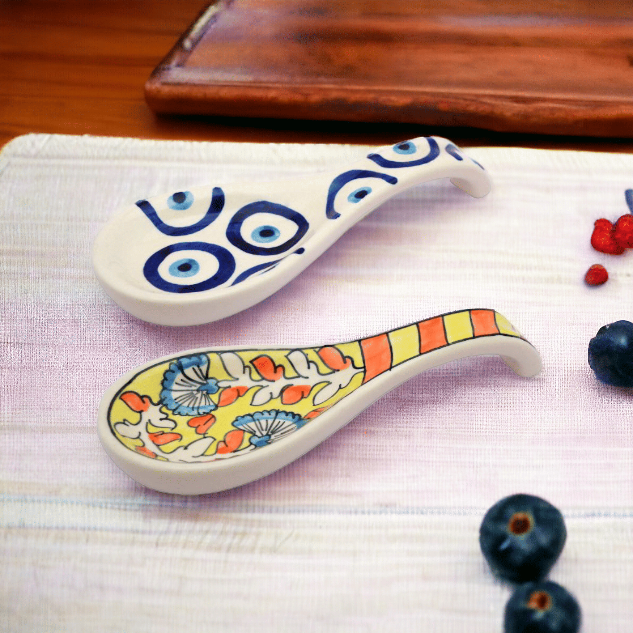 Malaikah wht ylw spn Ceramic Printed Cutlery Holder Multi Color ( Pack of 2 ) Malaikah wht ylw spn Ceramic Printed Cutlery Holder Multi Color ( Pack of 2 )