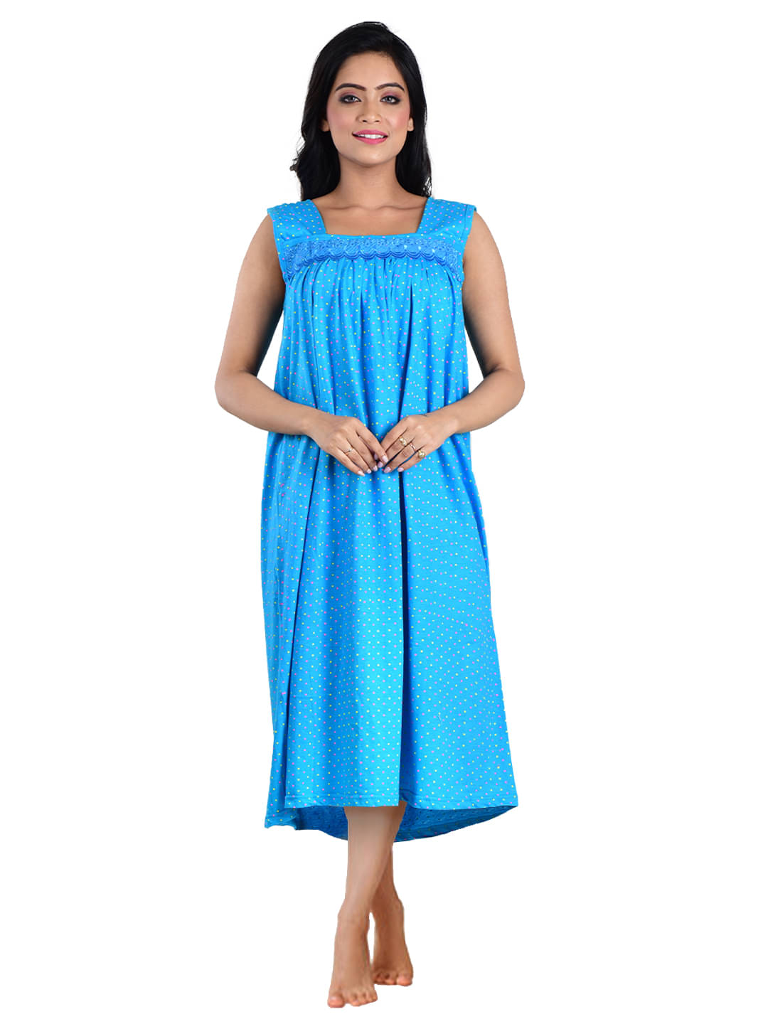 PIYALI'S CREATION WOMEN'S Light Blue Hosiery Women's Nightwear Nighty & Night Gowns ( Pack of 1 ) PIYALI'S CREATION WOMEN'S Light Blue Hosiery Women's Nightwear Nighty & Night Gowns ( Pack of 1 )