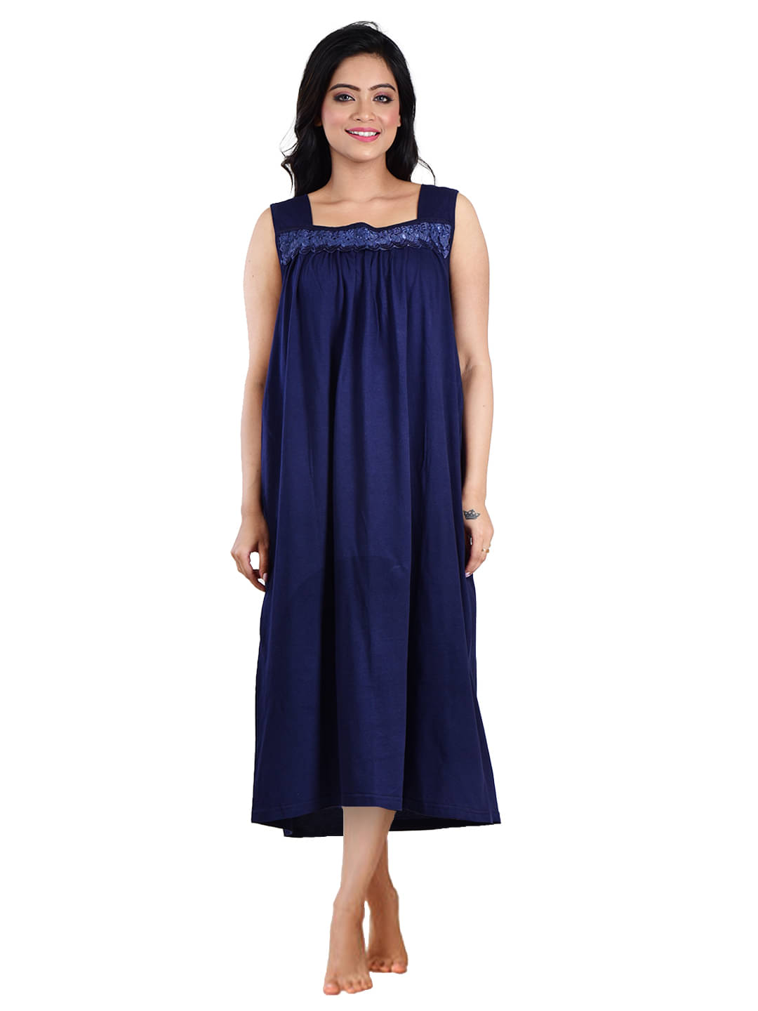 PIYALI'S CREATION WOMEN'S Navy Blue Hosiery Women's Nightwear Nighty & Night Gowns ( Pack of 1 ) PIYALI'S CREATION WOMEN'S Navy Blue Hosiery Women's Nightwear Nighty & Night Gowns ( Pack of 1 )