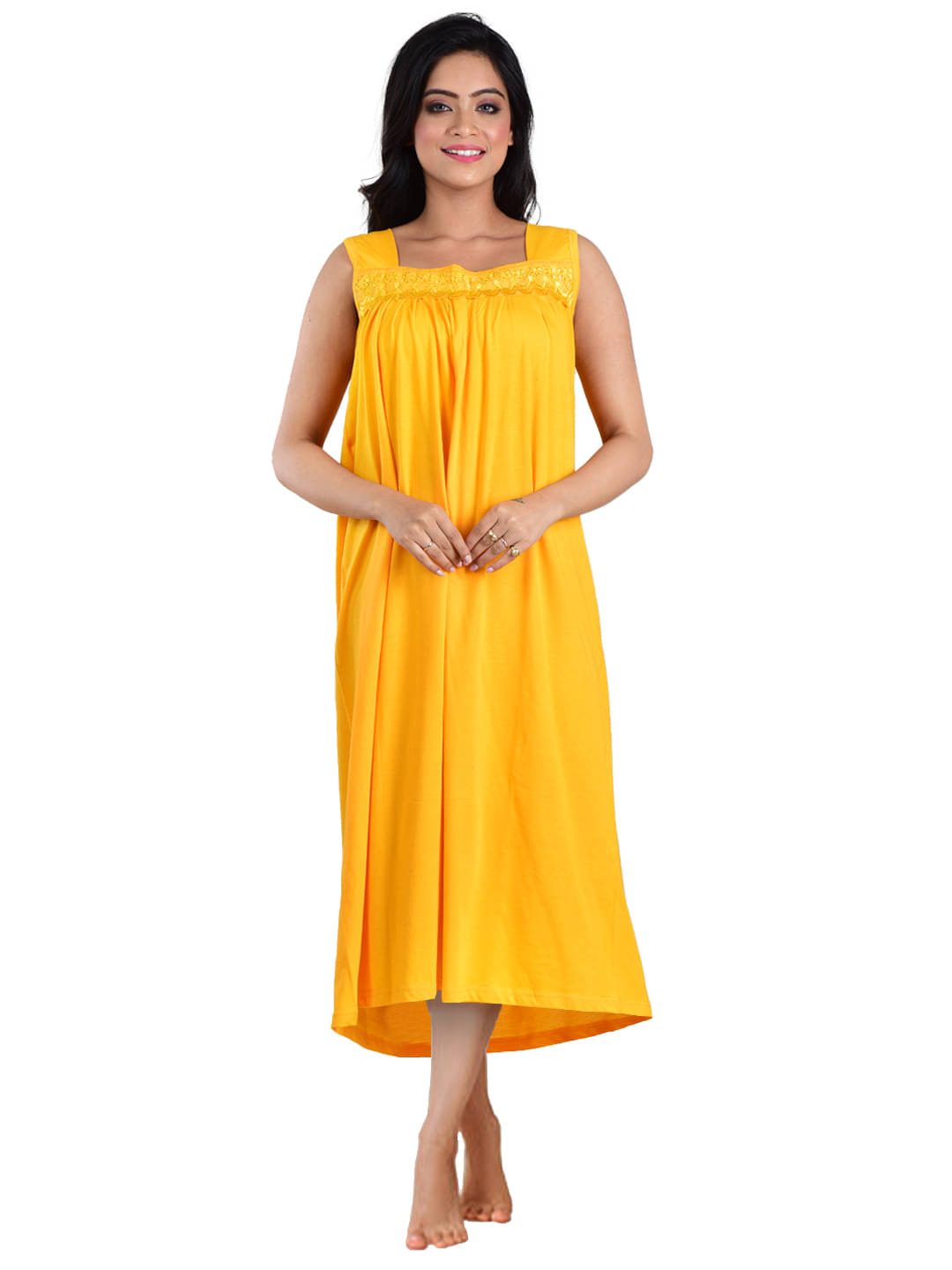 PIYALI'S CREATION WOMEN'S Yellow Hosiery Women's Nightwear Nighty & Night Gowns ( Pack of 1 ) PIYALI'S CREATION WOMEN'S Yellow Hosiery Women's Nightwear Nighty & Night Gowns ( Pack of 1 )