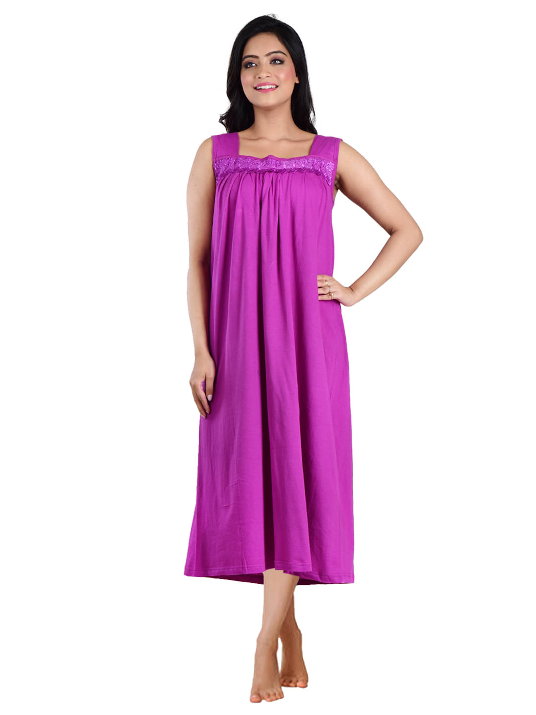 PIYALI'S CREATION WOMEN'S Purple Hosiery Women's Nightwear Nighty & Night Gowns ( Pack of 1 ) PIYALI'S CREATION WOMEN'S Purple Hosiery Women's Nightwear Nighty & Night Gowns ( Pack of 1 )