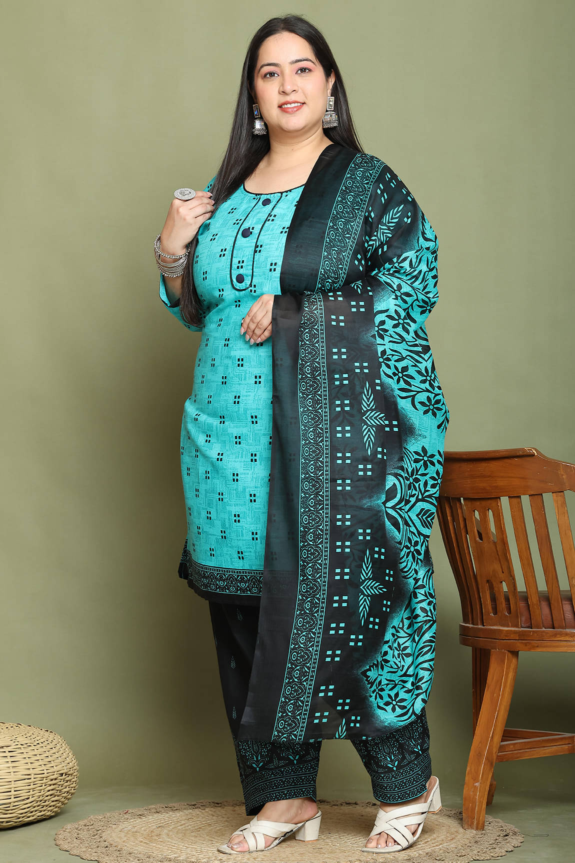     			Rajnandini Cotton Blend Printed Kurti With Patiala Women's Stitched Salwar Suit - Green ( Pack of 1 )