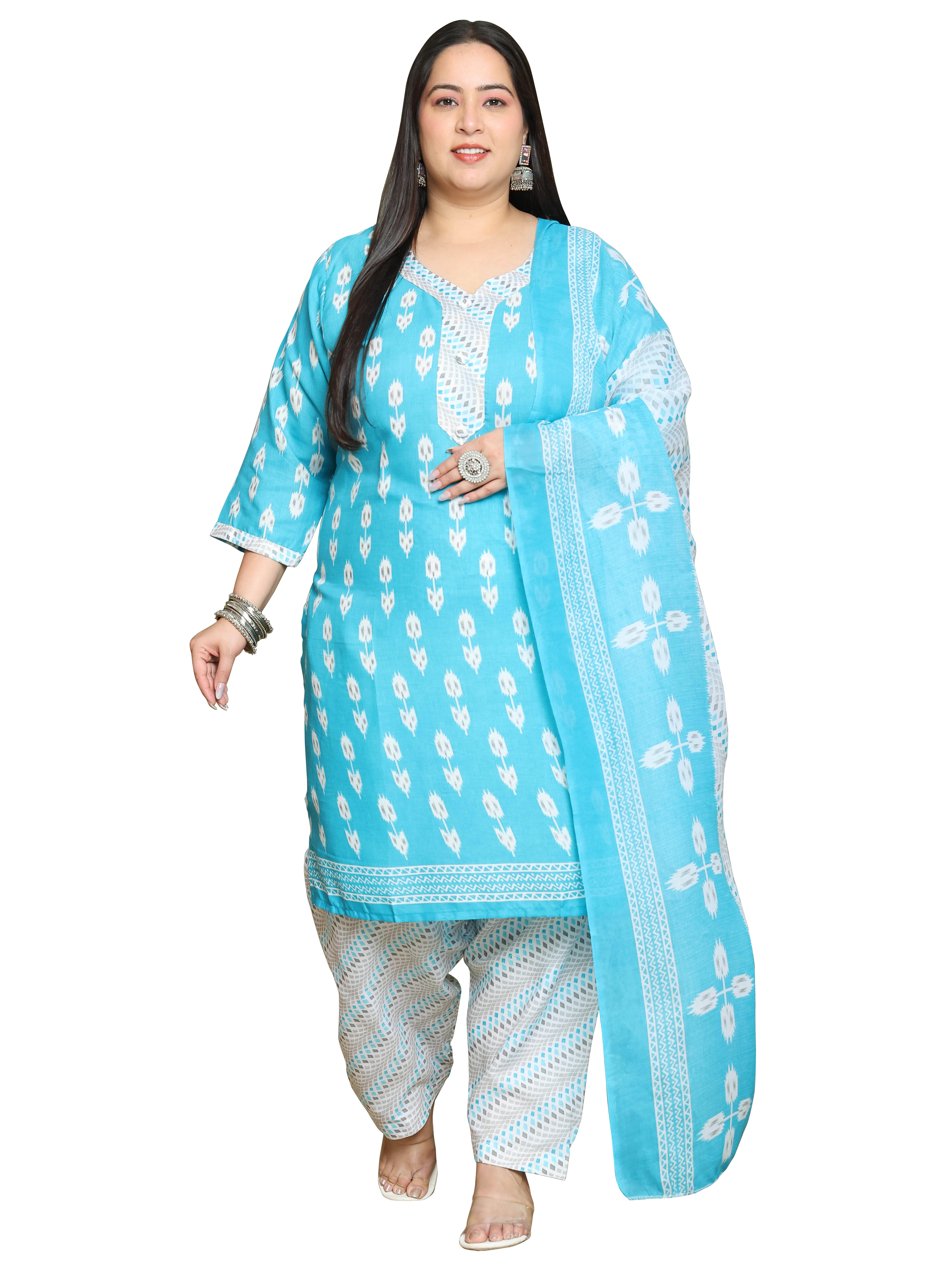 Rajnandini Women Cotton Blend Printed Straight Kurti With Patiala Salwar ( Teal ) Rajnandini Women Cotton Blend Printed Straight Kurti With Patiala Salwar ( Teal )
