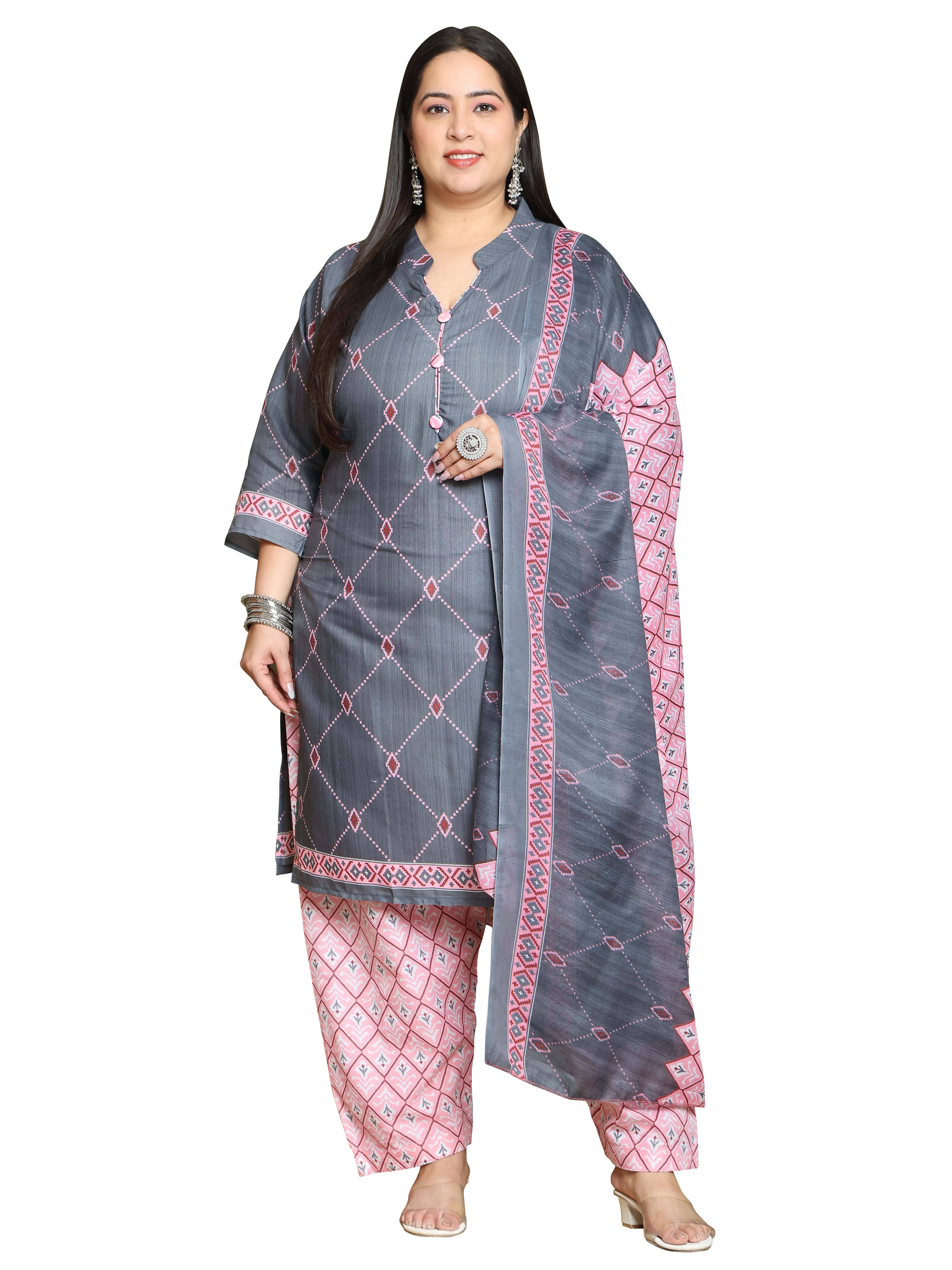 Rajnandini Women Cotton Blend Printed Straight Kurti With Patiala Salwar ( Grey ) Rajnandini Women Cotton Blend Printed Straight Kurti With Patiala Salwar ( Grey )